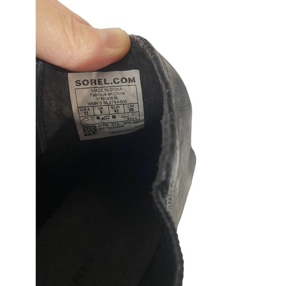 Sorel‎ Lea Joan of Arctic Wedge Ankle Boot Black Leather Pull On Womens Size 11 - Picture 9 of 9